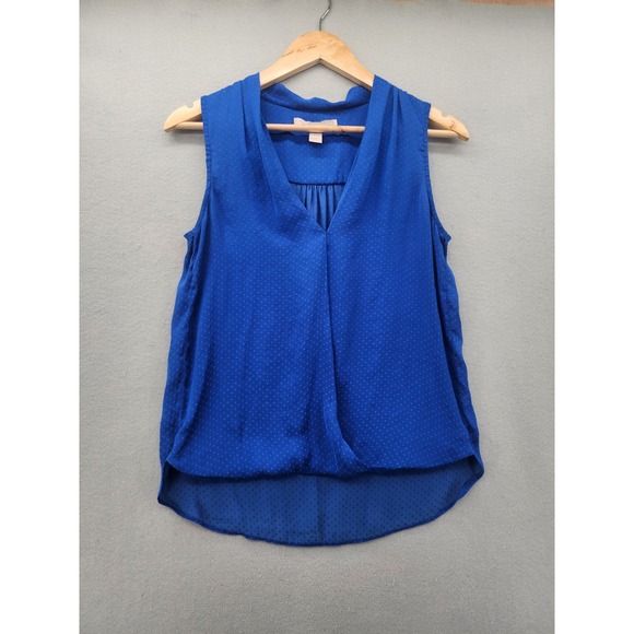 Forever 21 Tops - Forever 21 Royal Blue Dotted Sleeveless‎ Blouse V-Neck Wrap Front High Low Top S